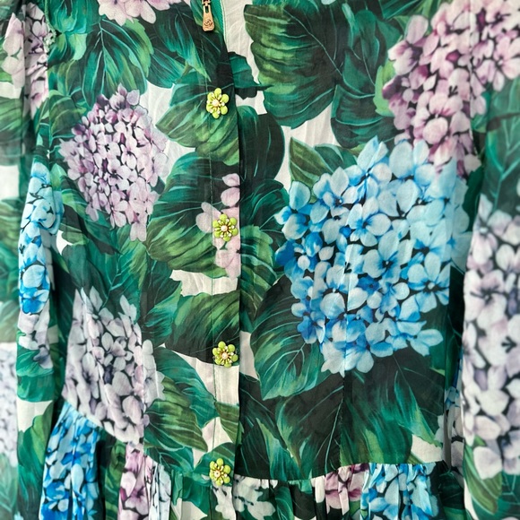 Unique Vintage Green & Hydrangea Floral Print Chiffon Long Sleeve Maxi Dress - Picture 4 of 5